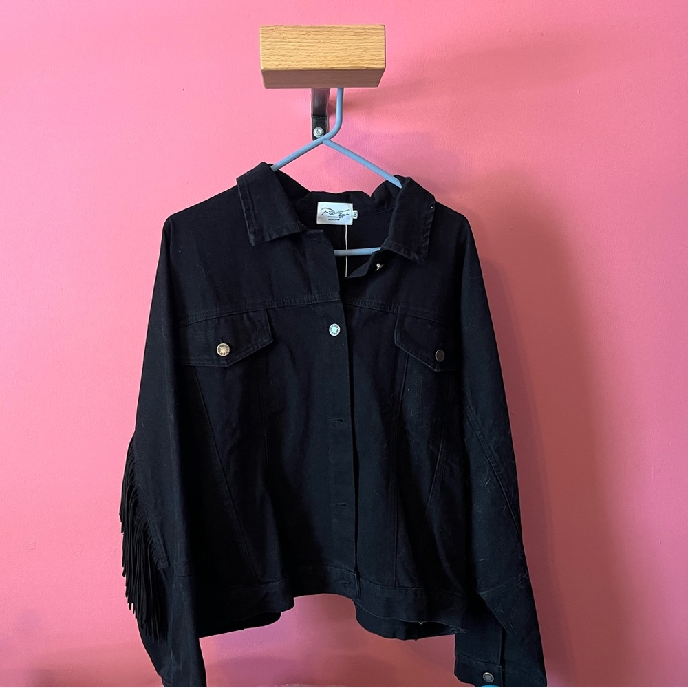 Black Fringe Denim Jacket